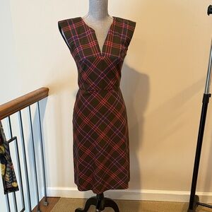 Trina Turk Brown and Pink Plaid Midi Dress